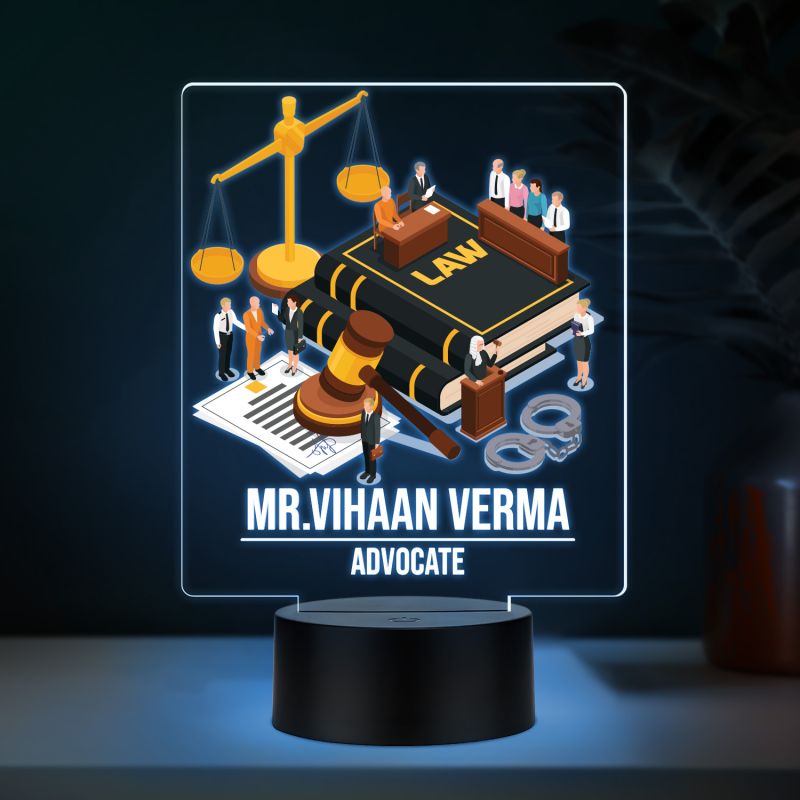 Personalized Advocate LED Night Lamp with Automatic Color Changing Light Law Theme Acrylic Light for Lawyer Office Desk Decor & Gift for Advocate & Lawyer